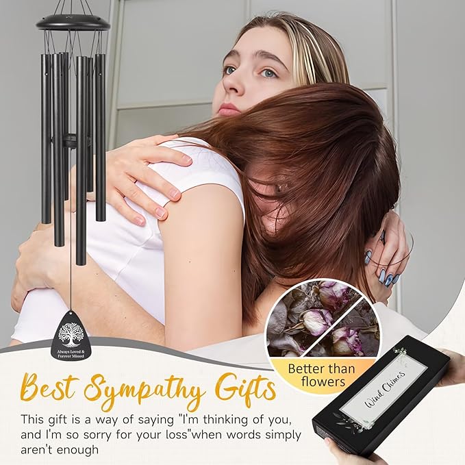 Memorial Gifts for Loss of Sister, 25''Memorial Wind Chimes of Sympathy Gifts for Loss of Sister,Condolence/Bereavement/Remembrance Gift,Windchimes in Memory,Funeral Decor for Garden Outside,Black