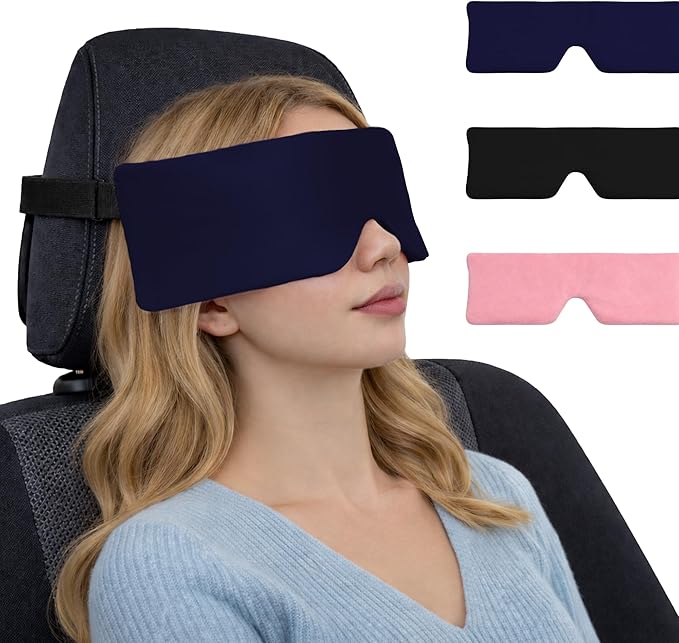 SPRING SEAON Airplane Head Strap for Sleeping, Double-Sided Airplane Eye Mask Head Holder, Adjustable Seat Sleeper Support for Plane, Car & Office Chair, Contoured Nose-Friendly Design，Pouch Included