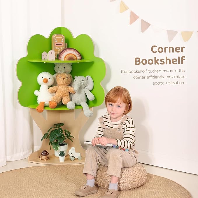 OOOK Tree Bookshelf for Kids Reading Nook, Corner Bookcase Toy Storage for Playroom, Classroom, Playroom, Nursery