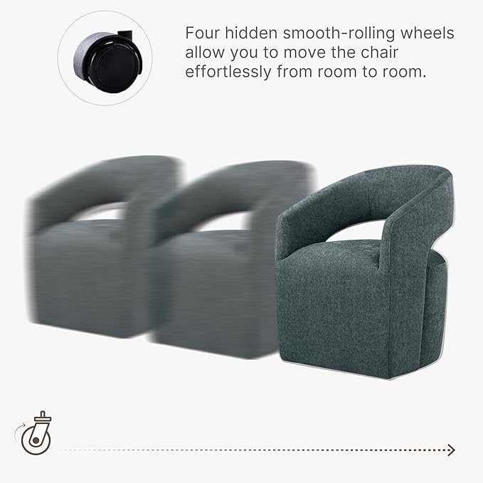 Upholstered Dining Chairs with Casters No Assembly Modern Barrel Armchair with Rollers for Diningroom Bedroom Livingroom Reading Room,Set of 2,Blue