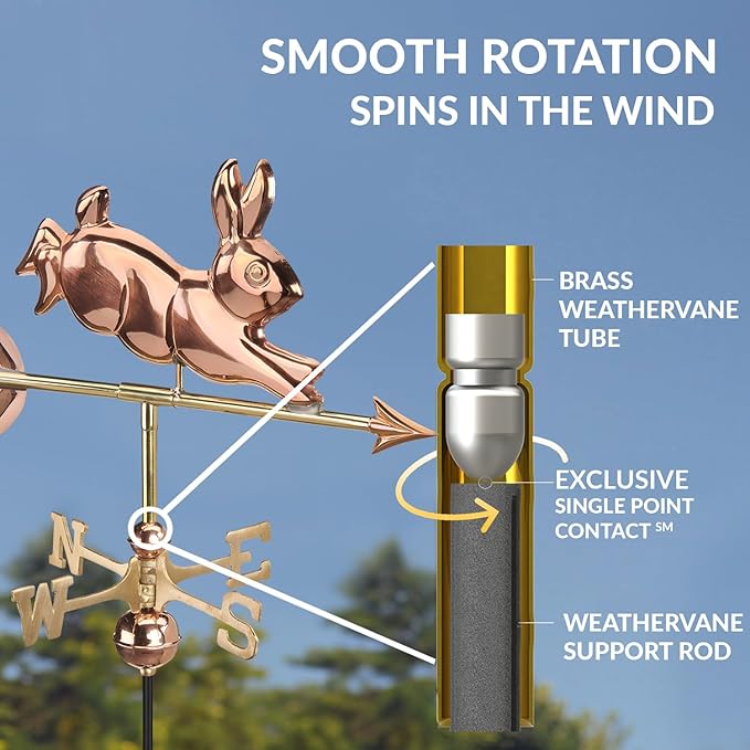Good Directions Rabbit Garden Weathervane, Polished Copper, Includes Garden Pole