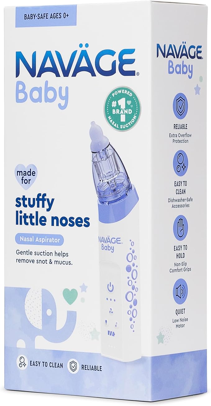 Navage Baby Nasal Aspirator - Gentle, Pediatrician Endorsed Nasal Aspirator for Baby Congestion & Stuffy Noses - Baby Nose Sucker w/ Lights, Lullabies & BPA Free Silicone Tips