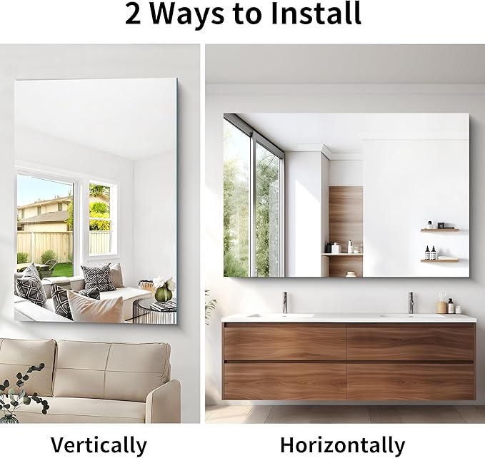 Large Frameless Mirror, 60x40 Bathroom Mirrors for Wall, Upgraded Shatterproof Rectangle Vanity Mirror Over Sink with Polished Edge for Bathroom,Bedroom,Living Room and Entryway