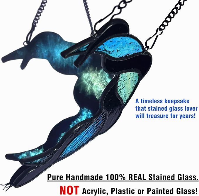Stained Glass Black Snake on Moon Decor Window Hangings Ornament, Gothic Snake Suncatcher Halloween Decorations, Handmade Stained Glass Gifts Sun Catchers Indoor Window Home Decor.
