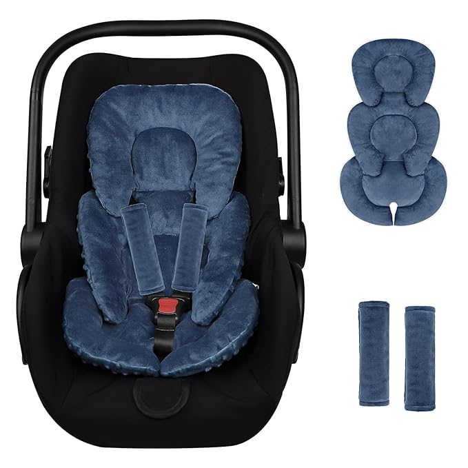 Infant Car Seat Insert Head and Body Support, GFU Reversible Newborn Insert for Carseat with Strap Pads, Soft Stroller Cushion Pillow Insert for Boys and Girls, Fits for Stroller, Swing, Blue