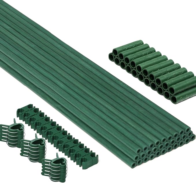 MAXPACE 93pcs Garden Stakes Kit: Includes 30 Sets of Fiberglass Plant Sticks Supports & Accessories for DIY 4ft, 5ft, 6ft, 7ft Stakes for Tomato, Vegetables, Indoor & Outdoor Gardening Supplies