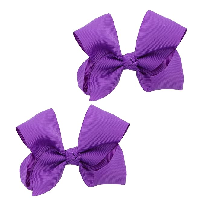 3 Inch Grosgrain Bow for Little Girls- Set of 2 (Purple)