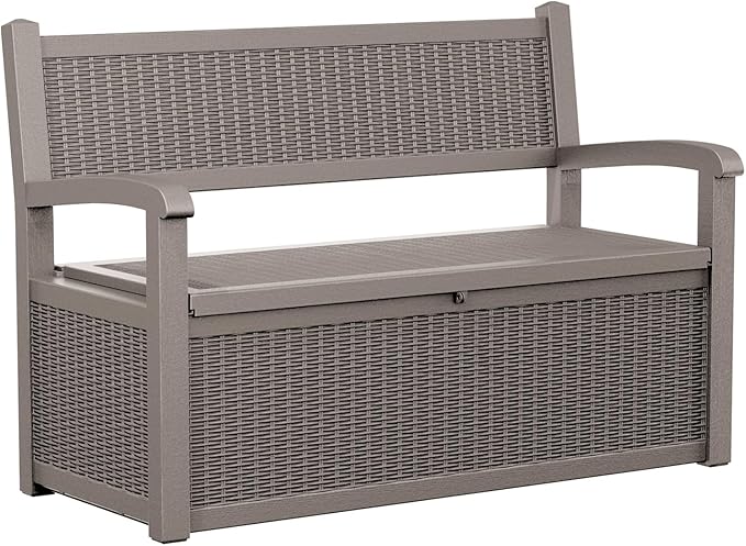 DRATO 75 Gallon Storage Bench Deck Box Outdoor Indoor,Lockable Durable All-Weather Seating with Hidden Storage,Deck Storage for Garden, Pool, Patio,Gray