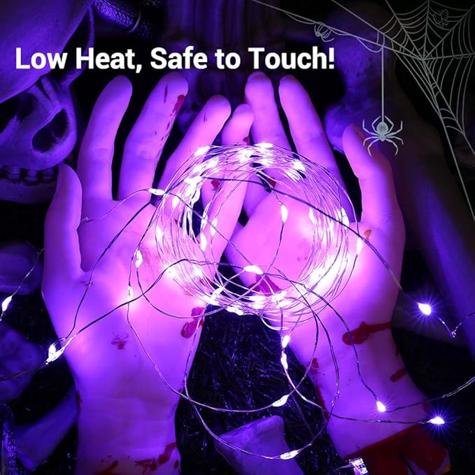BrizLabs Purple Halloween Lights, 19.47ft 60 LED Battery Halloween Lights, 8 Modes Purple Fairy String Light with Remote, Waterproof Outdoor Twinkle Light for DIY Home Bedroom Holiday Party Decor
