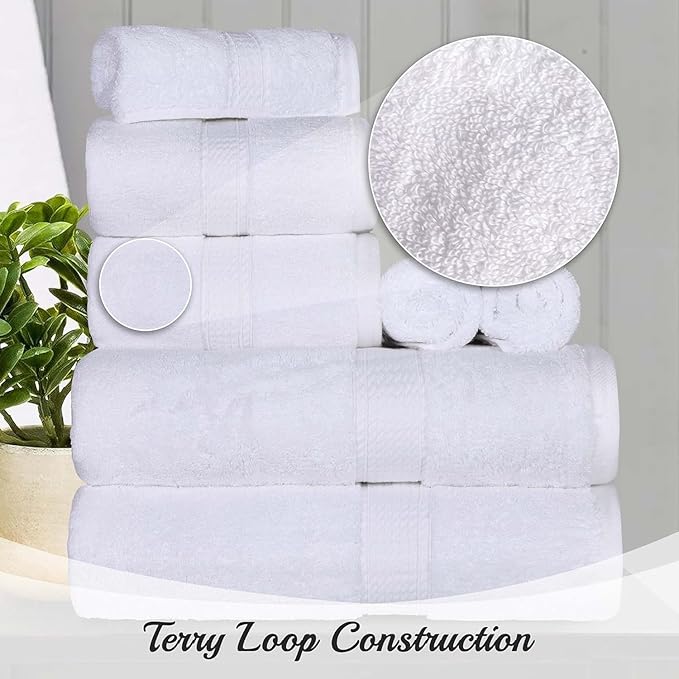 SUPERIOR Egyptian Cotton Pile 8 Piece Towel Set, Includes 2 Bath, 2 Hand
