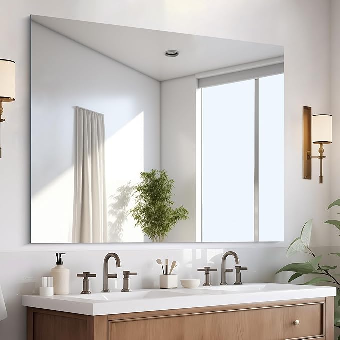 Frameless Mirror, 40x48 Inch Large Bathroom Mirrors for Wall Over Sink, Upgraded Shatterproof Vanity Mirror with Polished Edge for Bathroom,Bedroom,Living Room and Entryway