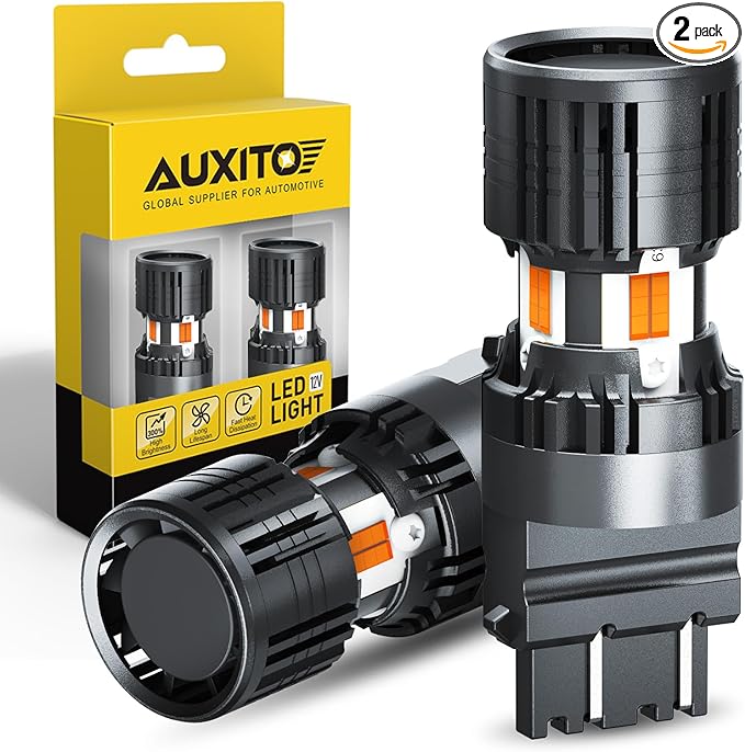 AUXITO CANBUS 3157 LED Bulbs Amber Yellow with Built-in Resistor 3156 3457A 4057 4157 Anti Hyper Flash Error Free Front Rear Turn Signal Lights and Blinker Maker DRL Parking Lights, Pack of 2