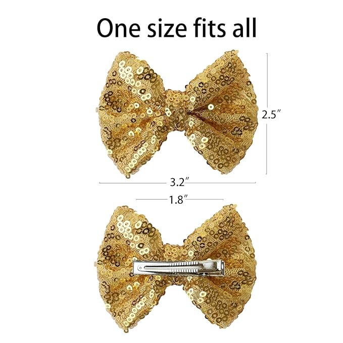 Gold Sequins Hair Bows for Girls Alligator Clips Hair Glitter Handmade Bows Hair Clip Toddler Teens Hair Accessories Gift for All Hair Types