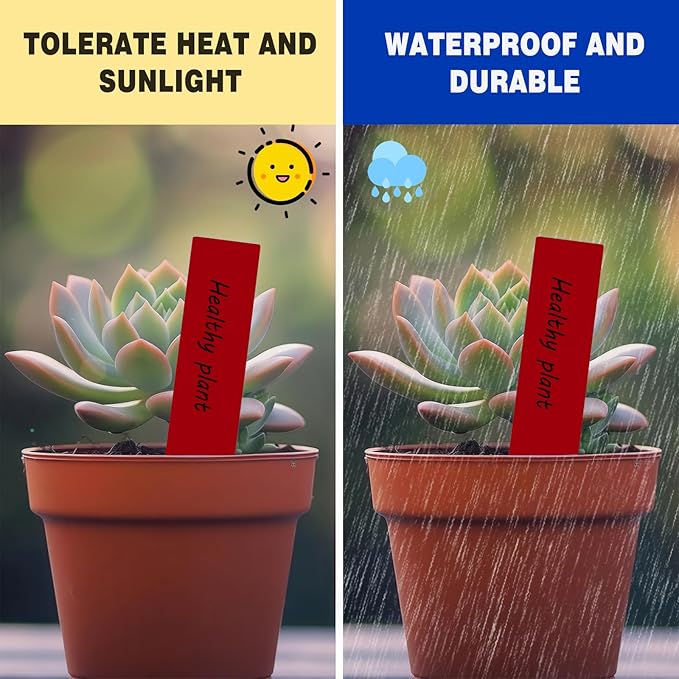 Plant Labels 200 Pcs Yuanling for Seeding Plastic Waterproof Plant Name Tags Garden Labels Marker Garden Pots Stakes for Outdoor Potted Plants Belt Permanent Marking Pen (Red)