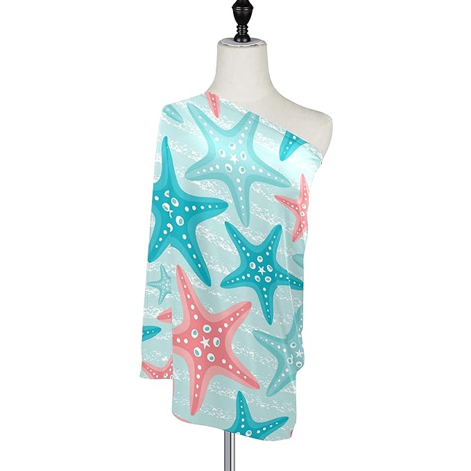 Nautical Ocean Starfish Baby Car Seat Covers, Nursing Cover Breastfeeding Scarf Soft Breathable Stretchy Coverage, Infant Stroller Cover for Boys Girls