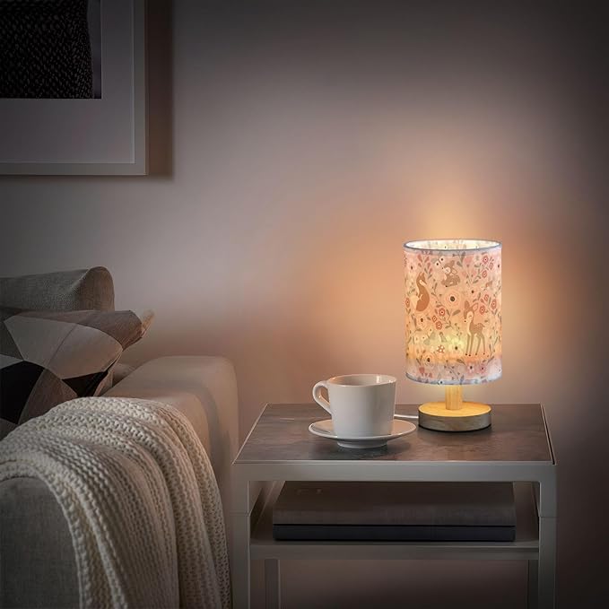 Bedside Table Lamp Cute Animals Flowers Nightstand Lamp with Wood Fox Deer Rabbit Birds Butterfly Desk Lamps for Bedroom Living Room Nursery Office Home Decor