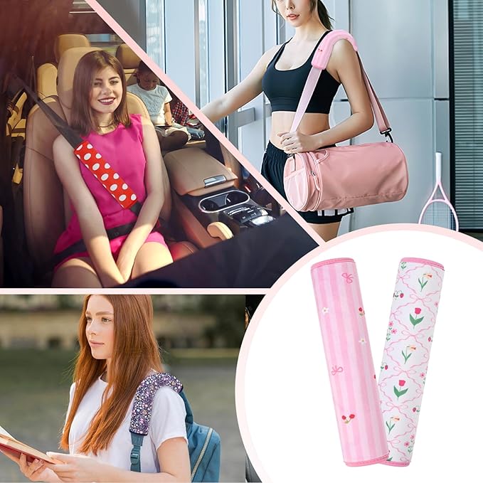 2 Pcs Plush Universal Seat Belt Cover Pad - 2-in-1 Soft Bag Handle Sleeve, Skin-Friendly & Breathable, Machine Washable, Cute Designs for Men Women Kids Car Accessories, Polka Dot, Red