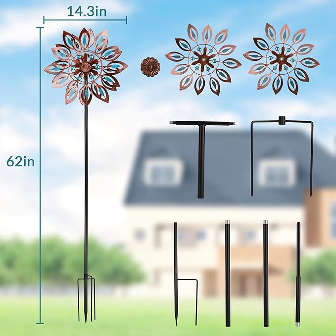 Wind Spinners for Outdoor Yard Decor, 360 Degrees Swivel Outdoor Metal Wind Spinner, 62" Wind Sculptures Garden Decor for Patio Lawn Yard