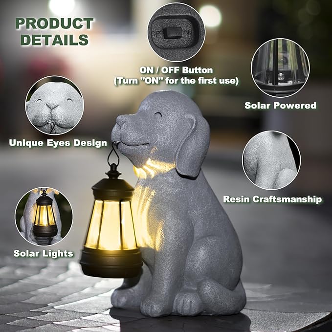 Solar Dog Garden Statues, Outside Decor with Solar Lights, Birthday Gifts for Grandma Mom Women, Garden Decorations & Dog Ornaments for Patio, Yard, and Housewarming Gifts