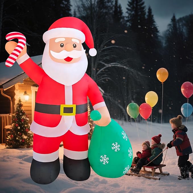 12ft Giant Santa with Gift Bag Christmas Inflatable Yard Decor Build-in LED Outdoor Blow up Christmas Decorations for Yard/Lawn/Garden (12ft Santa)