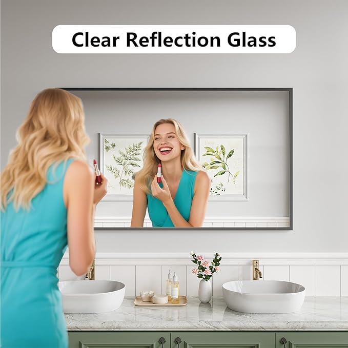 Koonmi Bathroom Mirror 30x50 Black Bathroom Wall-Mounted Mirrors, Modern Vanity Mirror for Bedroom, Living Room, Aluminum Alloy Frame Allow to Hang Horizontally or Vertically