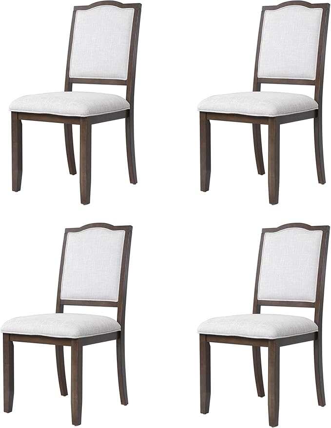 Merax Upholstered Dining Chairs Set of 4, Farmhouse Chair with High Back, Modern Seating for Kitchen, Bedroom & Living Room, Brown+Beige