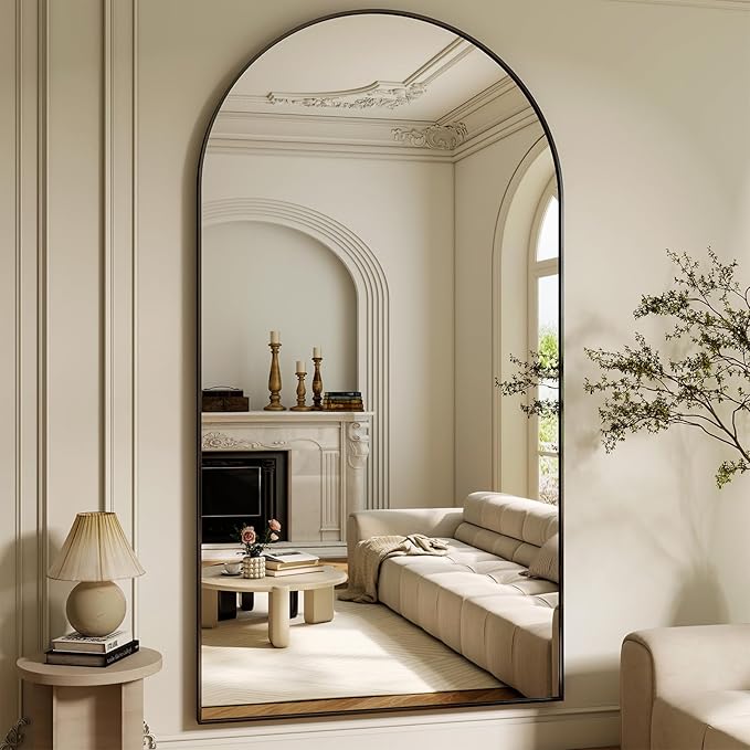 86"x40" Arched Full Length Mirror Floor Mirrors with Aluminum Alloy Frame Free-Standing Wall Mounted Floor Mirrors or Large Dressing Mirror, Black Mirror Full Length