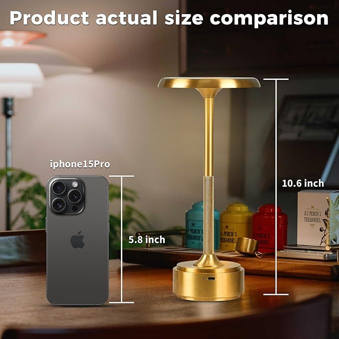 HAPYGI 5200mAh Rechargeable Cordless LED Table Lamps Touch Sensor Light, 3-Levels Portable Dimming Wireless Battery Operated Lamp,Night Light/Restaurant Table/Outdoor/Coffee/Bar (Gold Set of 2)