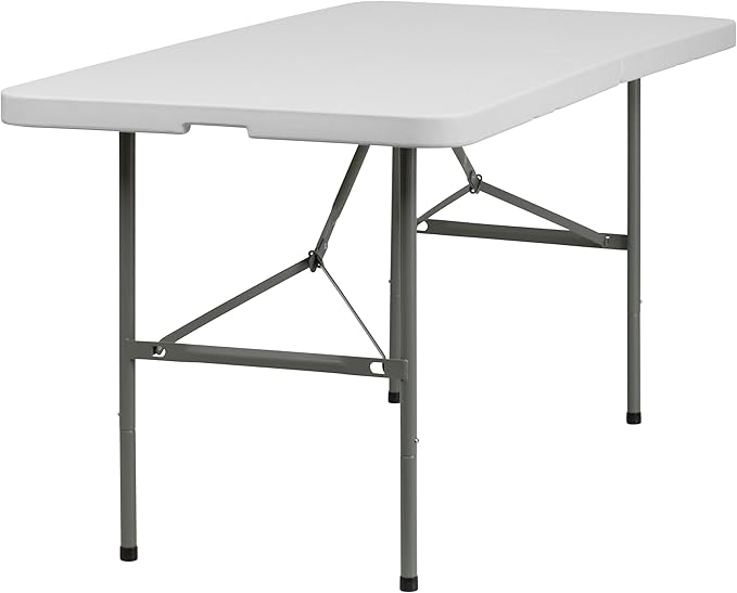 Flash Furniture Elon Commercial Grade 5-Foot Bi-Fold Granite White Plastic Folding Table
