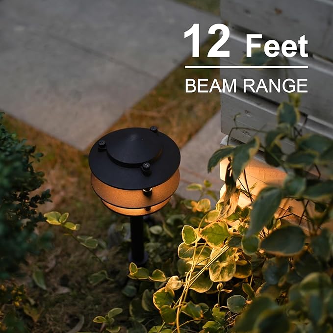 GOODSMANN Landscape Lighting 4PK Pathway Lights Low Voltage 2.2 Watt LED 12V AC Landscape Lights 30 Lumen Warm White with Cable Connectors Metal Stakes 9122-21102-04A