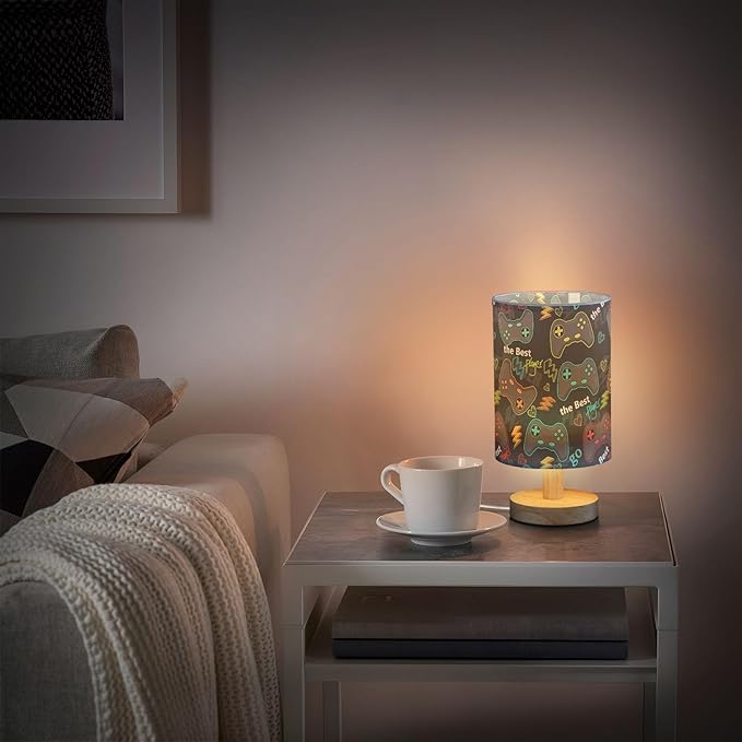 Bedside Table Lamp Video Game Gaming Gamer Nightstand Lamp with Wood Desk Lamps for Bedroom Living Room Nursery Office Home Decor