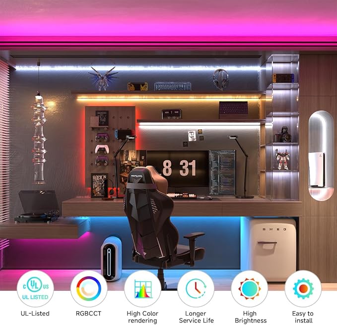 BTF-LIGHTING RGBCCT 5 Colors in 1 LED 5050SMD RGBWW RGB+Dimmable Tunable Color Temperature UL Listed 2700K-6500K 16.4ft 60LED/m 300LED DC12V Multi-Colored IP30 for Decoration(No Adapter or Controller)