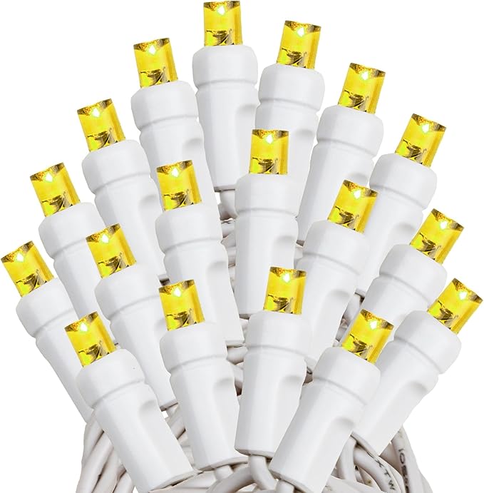 Novelty Lights 11ft Christmas String Lights, 50 Yellow LED Bulbs on White Wire, 2.5" Spacing, Connectable Indoor Outdoor Commercial Grade Lighting for Holidays Patio Weddings