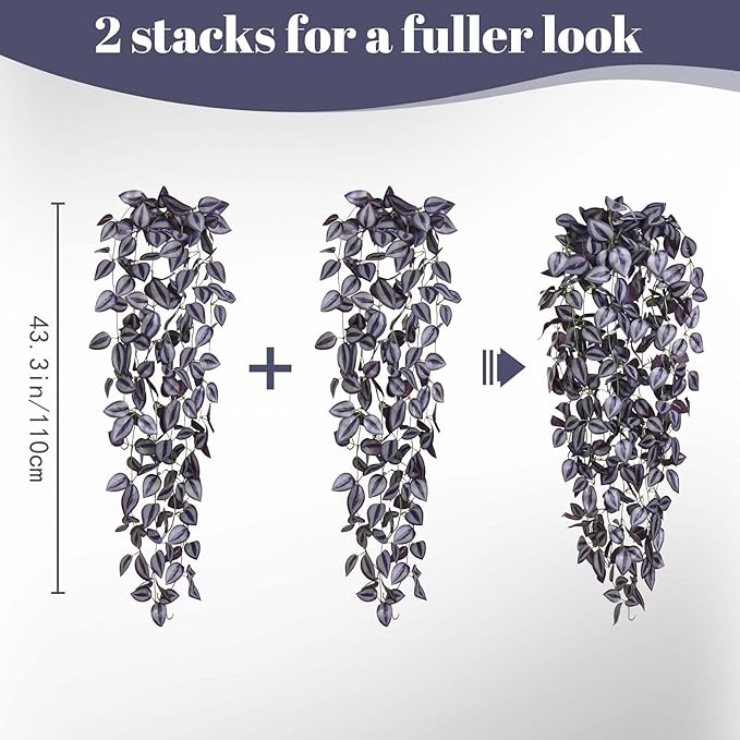 BLEUM CADE Fake Hanging Plants, 2pcs Artificial Hanging Plant, Faux Deep Purple Vines Hanging Plant for Wall Home Living Room Indoor Outdoor Halloween Decor (No Baskets)