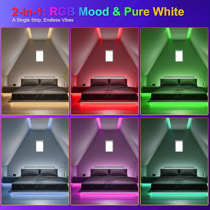JOYLIT 32.8FT/10M COB LED Strip Lights RGBW, 24V RGB+6000K Cool White Color Changing Flexible Dimmable Tape Light, No Dark Spots, 784LEDs/M High Density Cuttable Adhesive Light Strip for Indoor