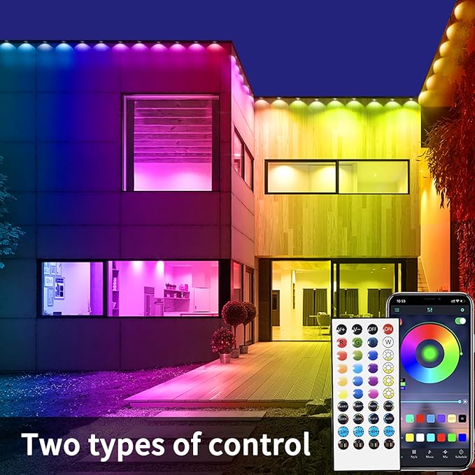 Permanent Outdoor Light,60ft RGB Eave Lights with App Control Remote,IP67 Waterproof LED Lights,Music Sync Outside Light for House,Halloween,Roof,Garden,Christmas Decorations