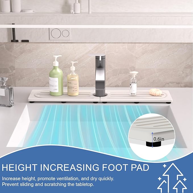 Fast Drying Kitchen Sink Splash Guard, Durable Stone Kitchen Faucet Mat