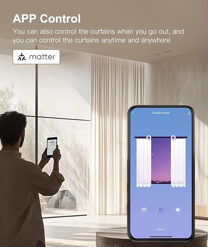 Smart Motorized Curtain Rods (Ripple Fold), Matter over WiFi Electric Track Compatible with HomeKit Alexa Google SmartThings, Automatic Drapery System with Remote, 1.8N.m (4 meters (157.4 inches))