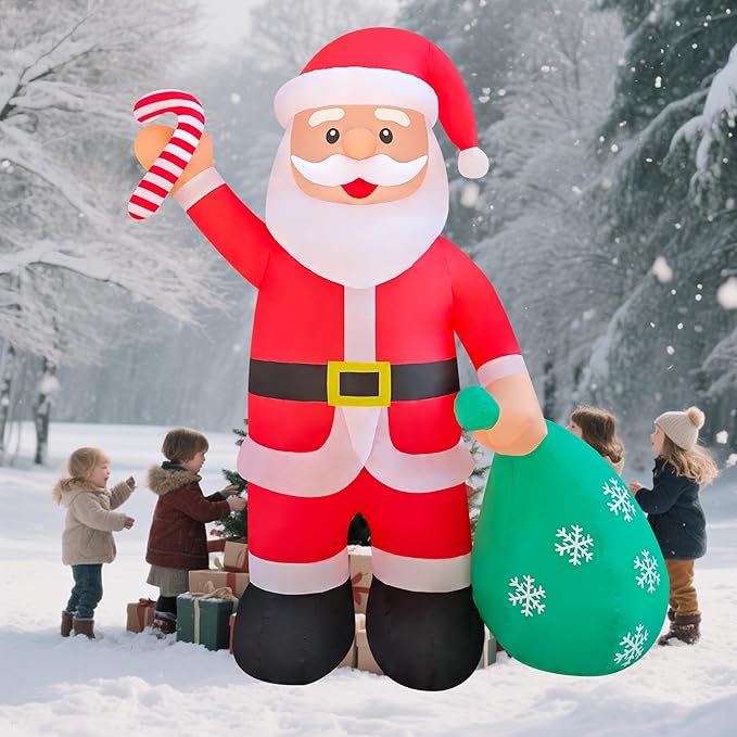 12ft Giant Santa with Gift Bag Christmas Inflatable Yard Decor Build-in LED Outdoor Blow up Christmas Decorations for Yard/Lawn/Garden (12ft Santa)