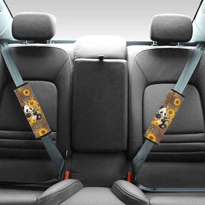 AFPANQZ 2pcs Seat Belt Pads Covers Universal Fit for Truck Vans Sedans SUVs Cute Panda with Sunflower Car Safety Seatbelt Pad Cushion Comfortable Driving Car Seats Accessories Decor