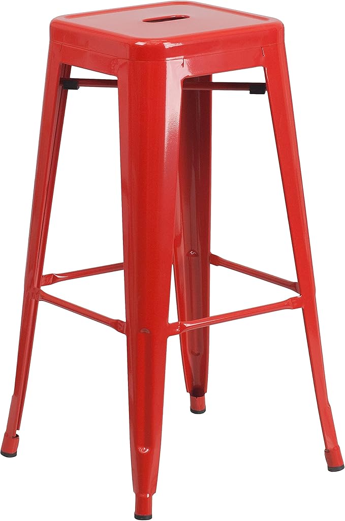 Flash Furniture Lily 4 Pack Commercial Grade 30" High Backless Red Metal Indoor-Outdoor Barstool with Square Seat