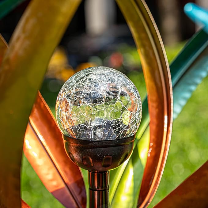 Large Solar Wind Spinners for Yard and Garden-82.6 Inch 360° Metal Wind Sculptures Outdoor Clearance Kinetic Windmills with Multi Color Led Glass Ball