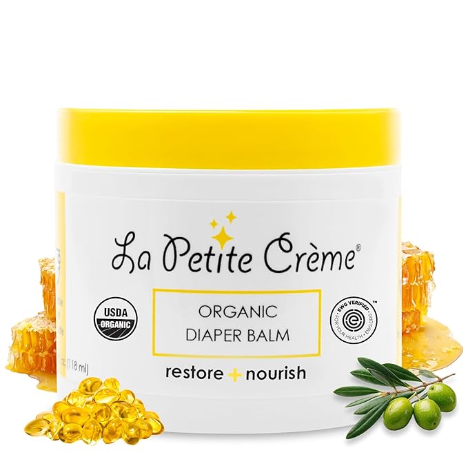 La Petite Creme French Organic Diaper Balm (4 oz) - Healing & Nourishing Diaper Cream - Gentle & Safe Liniment Baby Lotion - USDA Certified Organic - Baby Essentials for Newborn