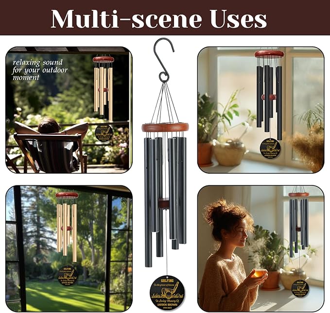 Personalized Golf Memorial Wind Chime – “Golfing on The Greens of Heaven” Custom Name & Years – Sympathy Gift for Golf Lovers – Memorial Windchimes for Loss of Loved One – Garden Remembrance Décor