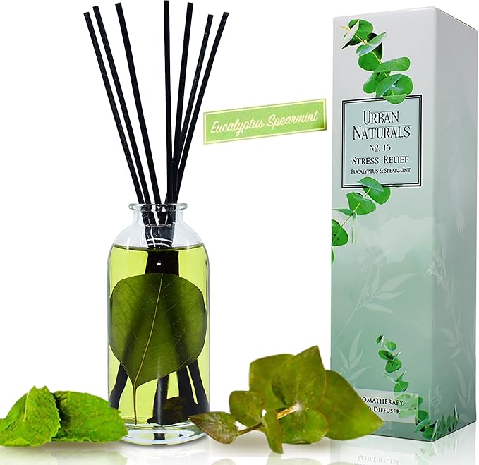 Urban Naturals Eucalyptus Spearmint Stress Relief Aromatherapy Diffuser Gift Set | Fragrance Your Space | Fresh Scented Room Freshener + Home Decor | Home Gift Idea. Vegan.
