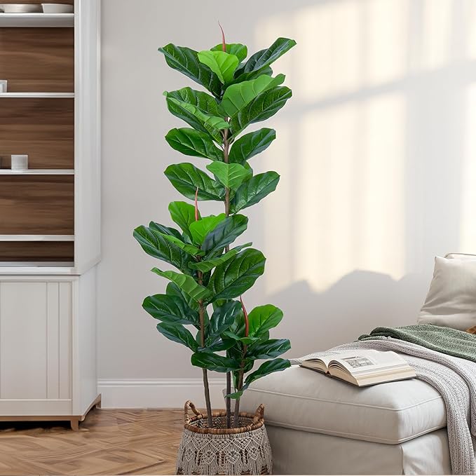 Artificial Fiddle Leaf Fig Tree 5FT Faux Fiddle Leaves Fig Tree Artificial Plants in Pot for Indoor Outdoor Fake Tree Plants