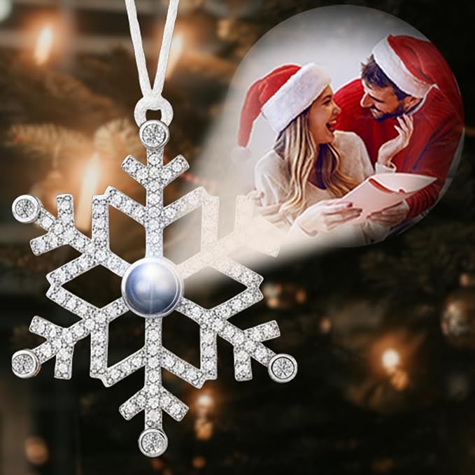 NAZENTI Personalized Christmas Ornaments with Photo, Custom Family Projection Ornament, Christmas Snowflake Photo Projection Hanging, Family Ornament with Picture Inside, Xmas Tree Decor