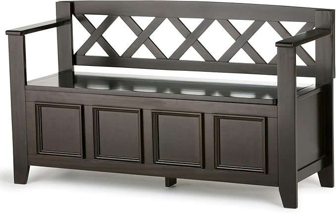 SIMPLIHOME Amherst Entryway Storage Bench - 48 inch Wide Solid Wood Hallway Seat in Hickory Brown, Transitional Bench for Entryway or Living Room with Lift-Up Lid and Spacious Storage