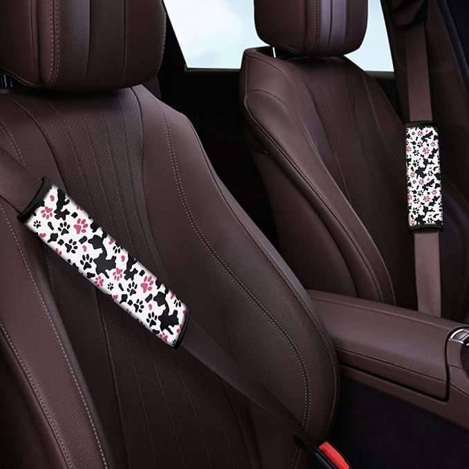 AFPANQZ Automotive Seat Belt Pads for Adults Kids Paw Print Car Accessories Safety Seatbelt Cushion Pillow Universal Fit Backpack Straps Pads White