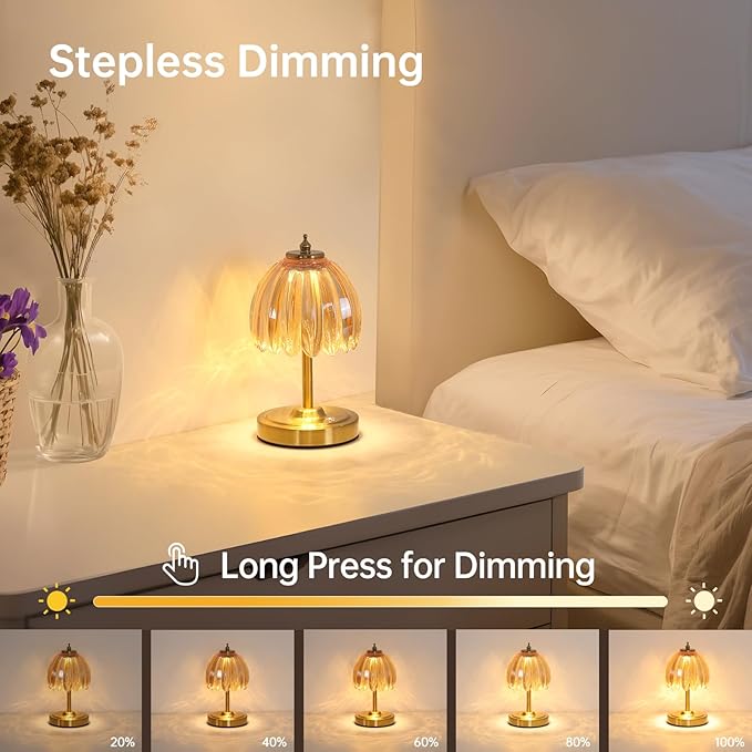Shenmoyl Set of 2 Tulip Table Lamp with 5200mAh Battery & Touch Control, Cordless Small Table Lamp with 3 Colors, Rechargeable Battery Operated Table Lamps for Nightstand, Bedroom (Amber Tulip)